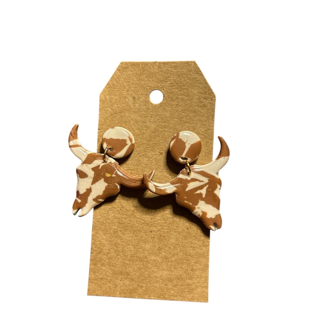 Brown and Cream Bull Earrings